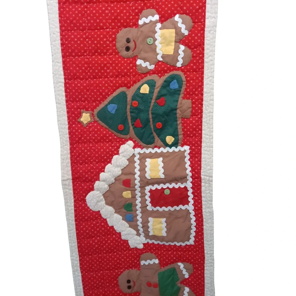 VTG American Pacific Quilted Christmas Table Runner Gingerbread Cotton 68 x 15‎